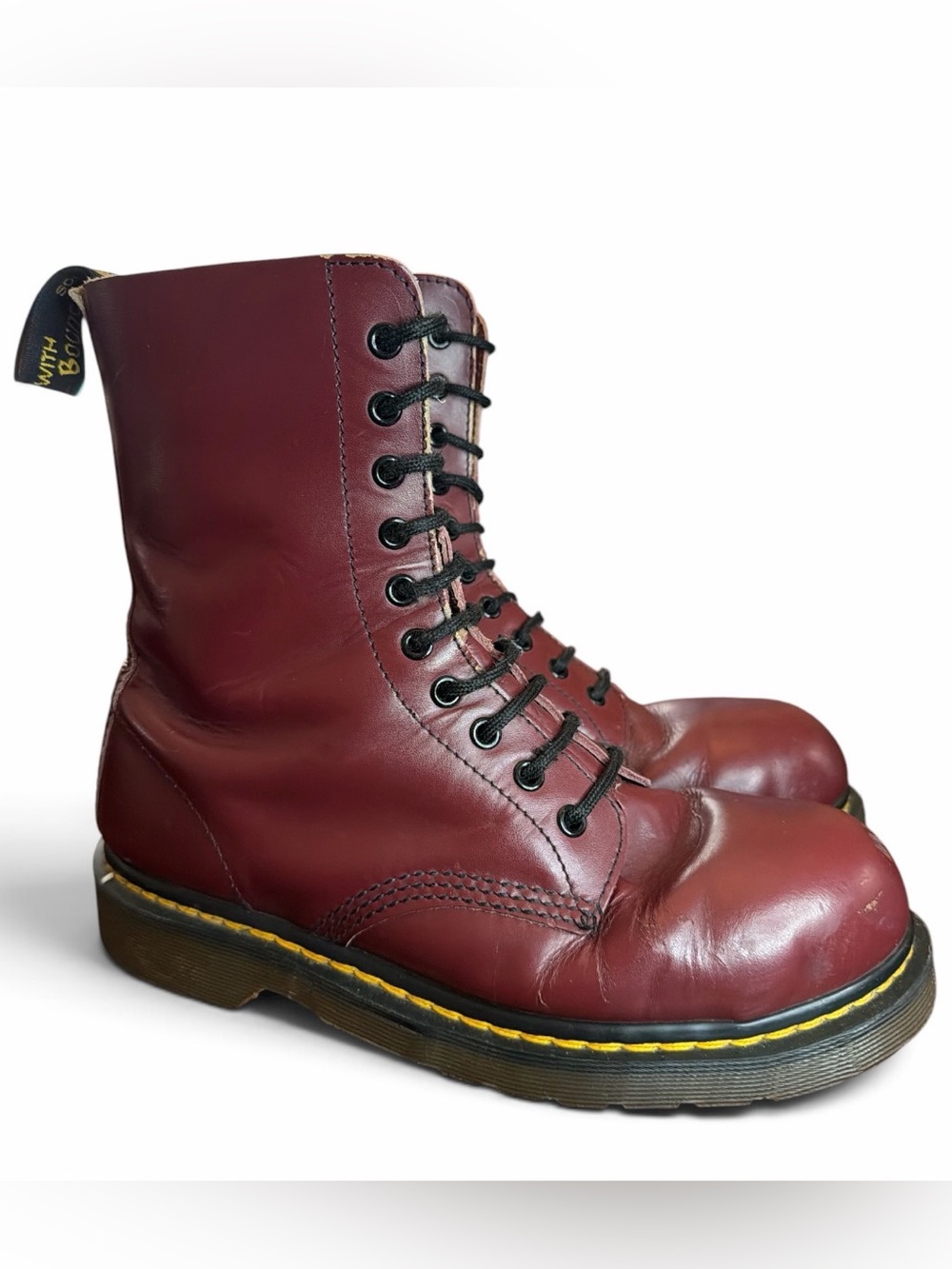 Vintage 1996 Dr Martens 10 Eye Steel Toe Boots UK 7 Made England Cherry Red